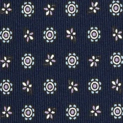 CRAVATTA SARTORIALE CLASSICA IN SETA BLU SCURO Microfantasia fiore