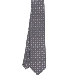 CRAVATTA SARTORIALE CLASSICA IN SETA GRIGIO SCURO Microfantasia fiore