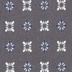 CRAVATTA SARTORIALE CLASSICA IN SETA GRIGIO SCURO Microfantasia fiore