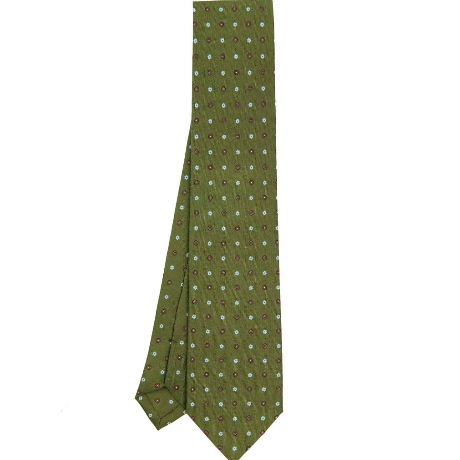 CRAVATTA SARTORIALE CLASSICA IN SETA VERDE OLIVA Microfantasia fiore
