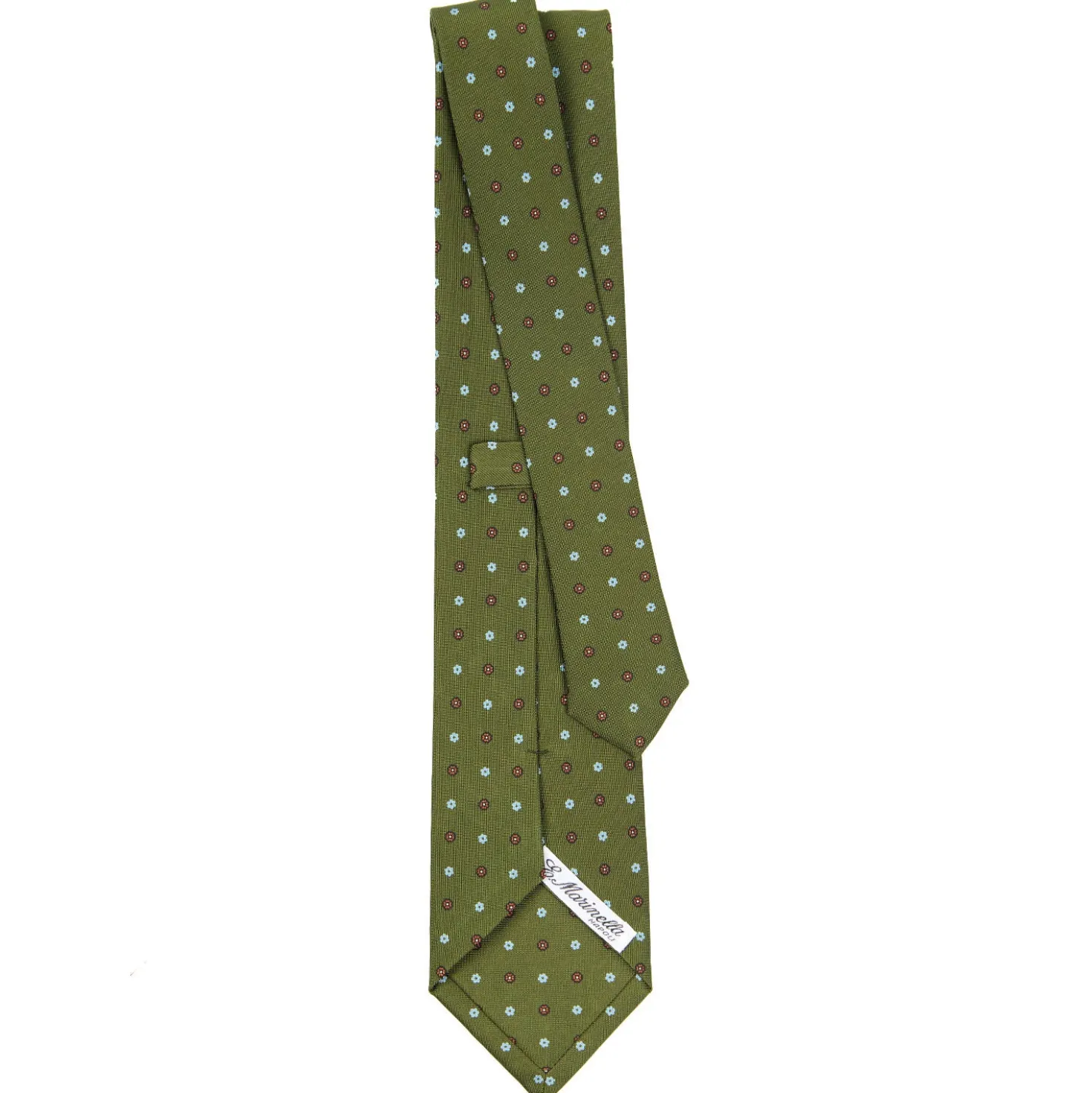 CRAVATTA SARTORIALE CLASSICA IN SETA VERDE OLIVA Microfantasia fiore
