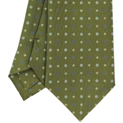CRAVATTA SARTORIALE CLASSICA IN SETA VERDE OLIVA Microfantasia fiore