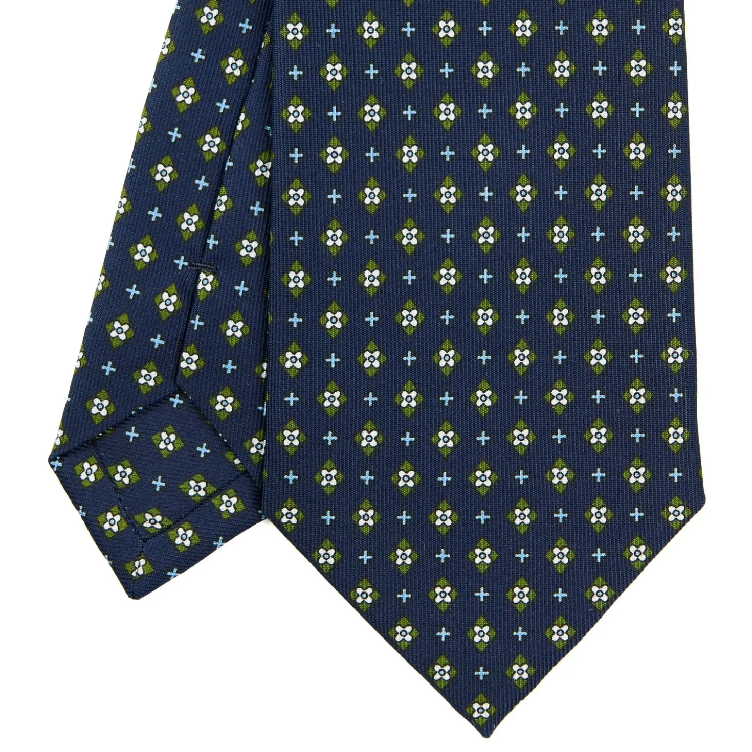 CRAVATTA SARTORIALE CLASSICA IN SETA BLU SCURO Microfantasia fiore