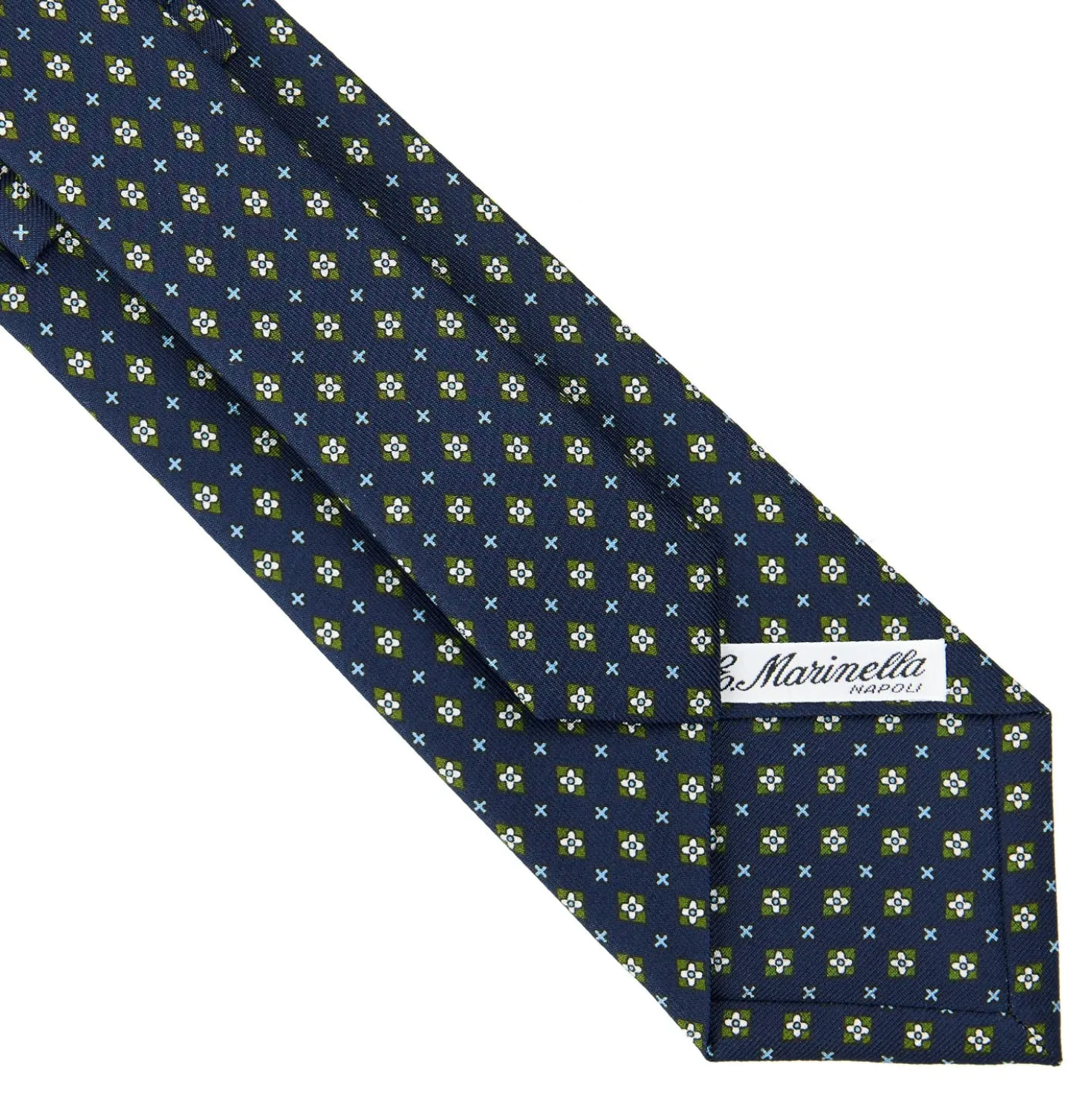 CRAVATTA SARTORIALE CLASSICA IN SETA BLU SCURO Microfantasia fiore