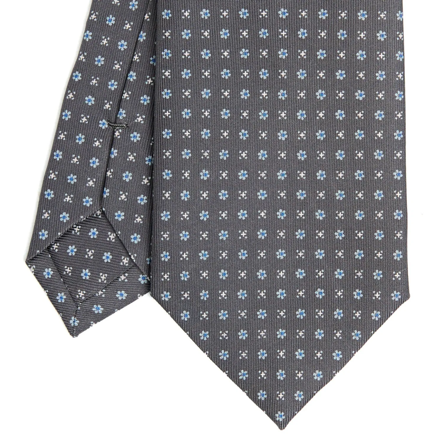 CRAVATTA SARTORIALE CLASSICA IN SETA GRIGIO SCURO Microfantasia fiore