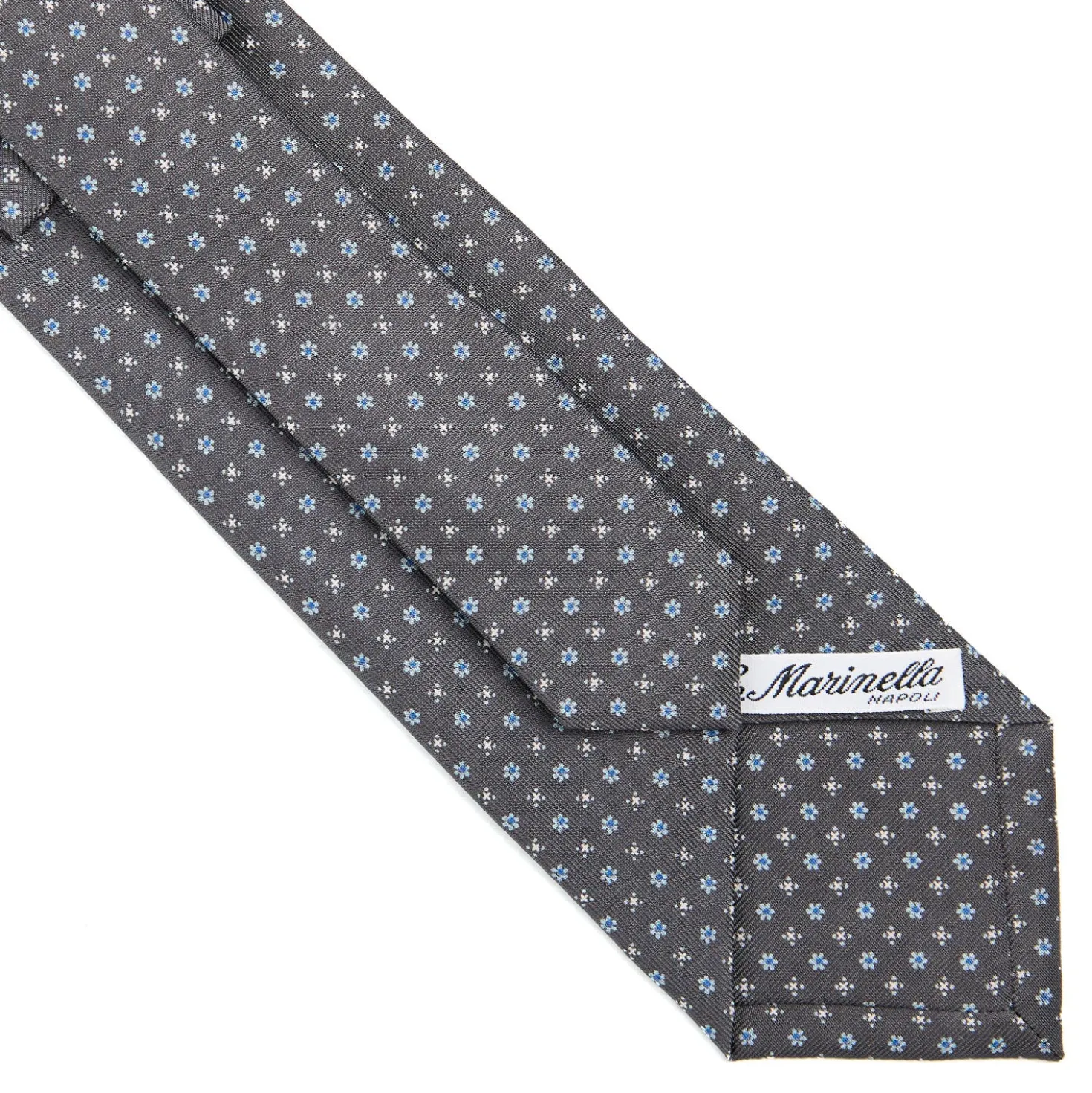 CRAVATTA SARTORIALE CLASSICA IN SETA GRIGIO SCURO Microfantasia fiore