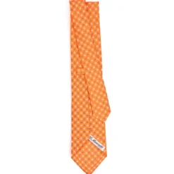 CRAVATTA SARTORIALE CLASSICA IN SETA ARANCIONE Microfantasia fiore