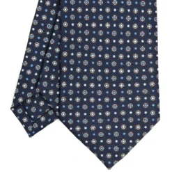CRAVATTA SARTORIALE CLASSICA IN SETA BLU SCURO Microfantasia fiore