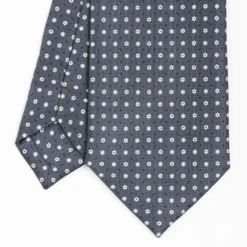CRAVATTA SARTORIALE CLASSICA IN SETA GRIGIO SCURO Microfantasia fiore