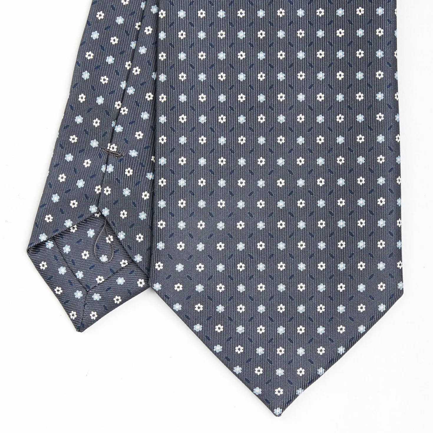 CRAVATTA SARTORIALE CLASSICA IN SETA GRIGIO SCURO Microfantasia fiore