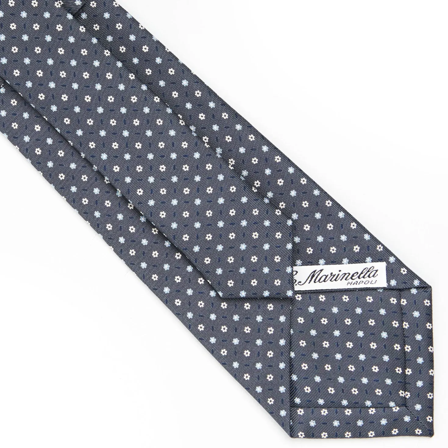 CRAVATTA SARTORIALE CLASSICA IN SETA GRIGIO SCURO Microfantasia fiore