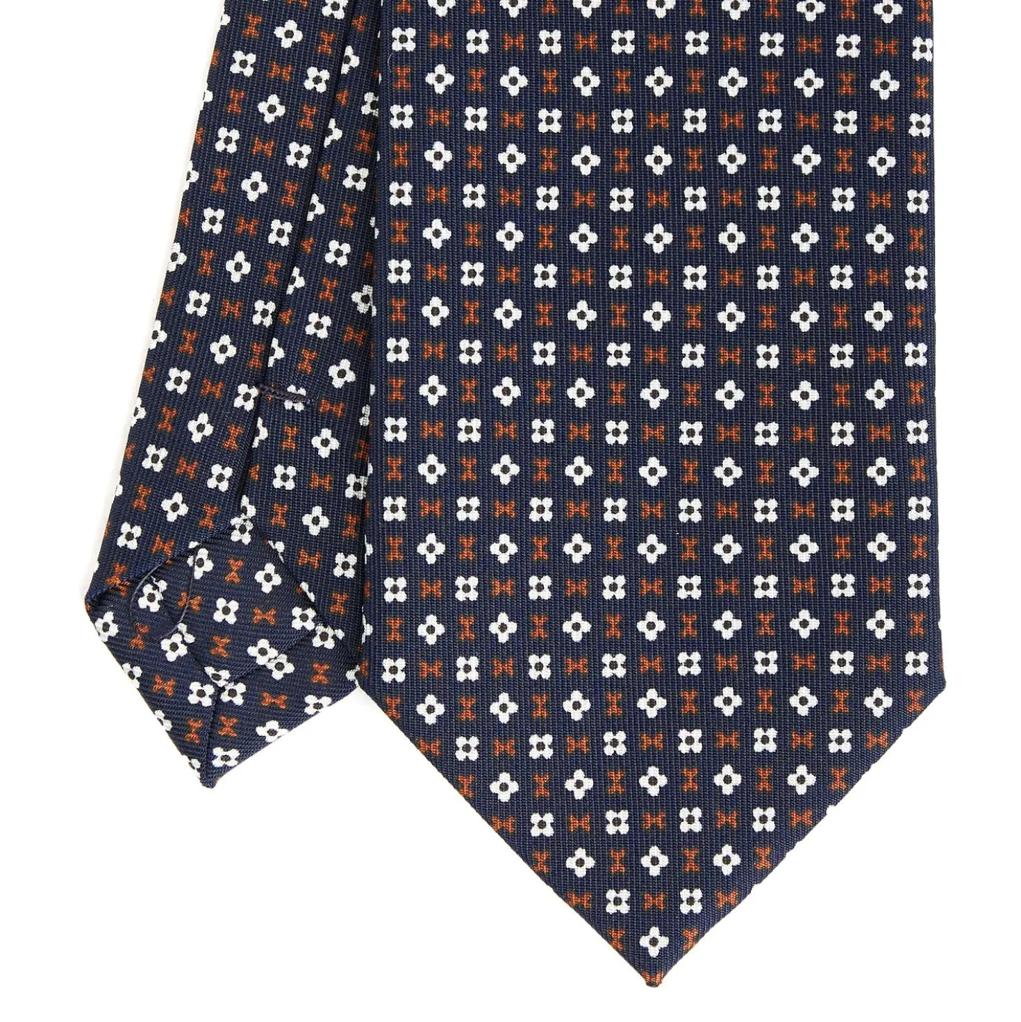 CRAVATTA SARTORIALE CLASSICA IN SETA BLU SCURO Microfantasia fiore