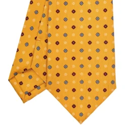 CRAVATTA SARTORIALE CLASSICA IN SETA GIALLA Microfantasia fiore