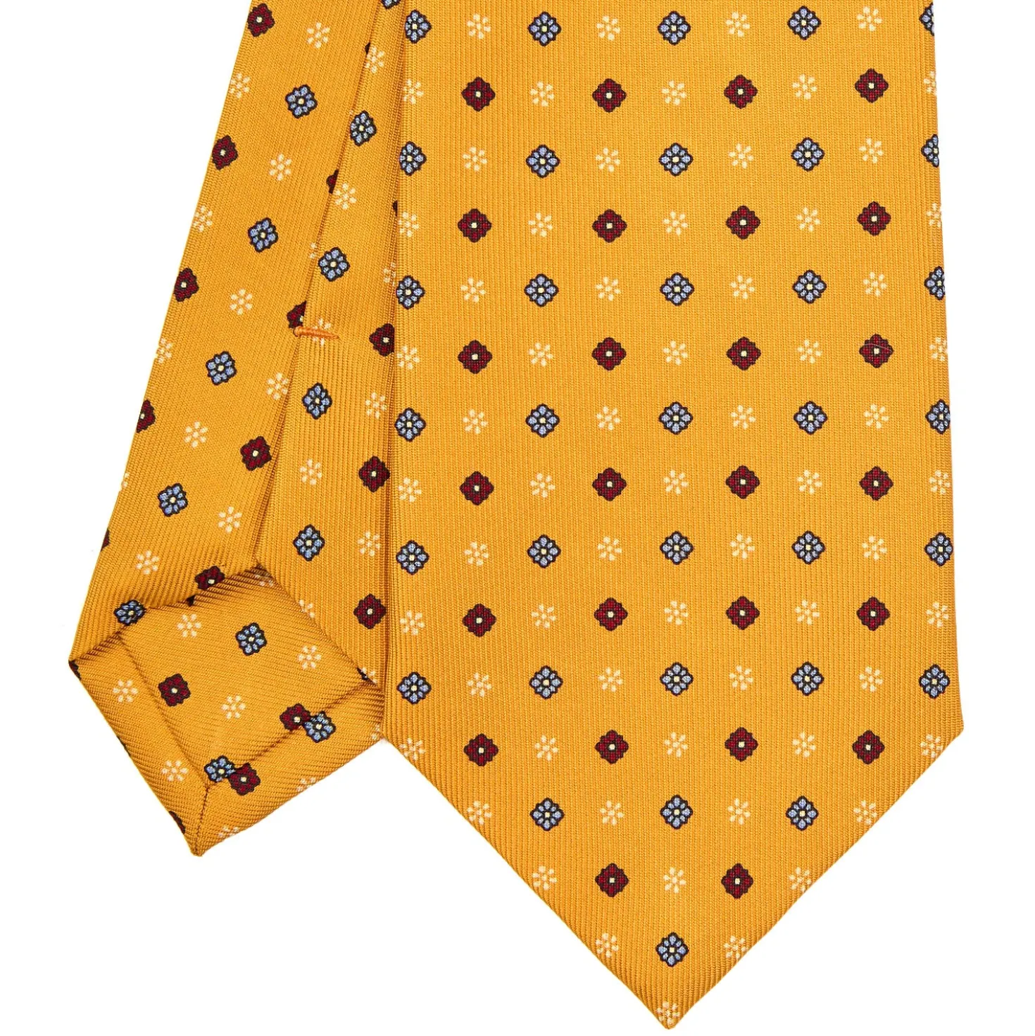 CRAVATTA SARTORIALE CLASSICA IN SETA GIALLA Microfantasia fiore