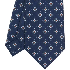 CRAVATTA SARTORIALE CLASSICA IN SETA BLU SCURO Microfantasia fiore