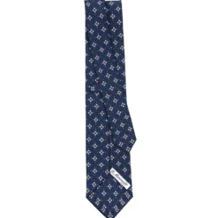 CRAVATTA SARTORIALE CLASSICA IN SETA BLU SCURO Microfantasia fiore