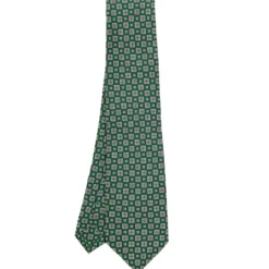 CRAVATTA SARTORIALE CLASSICA IN SETA VERDE SCURO Microfantasia fiore
