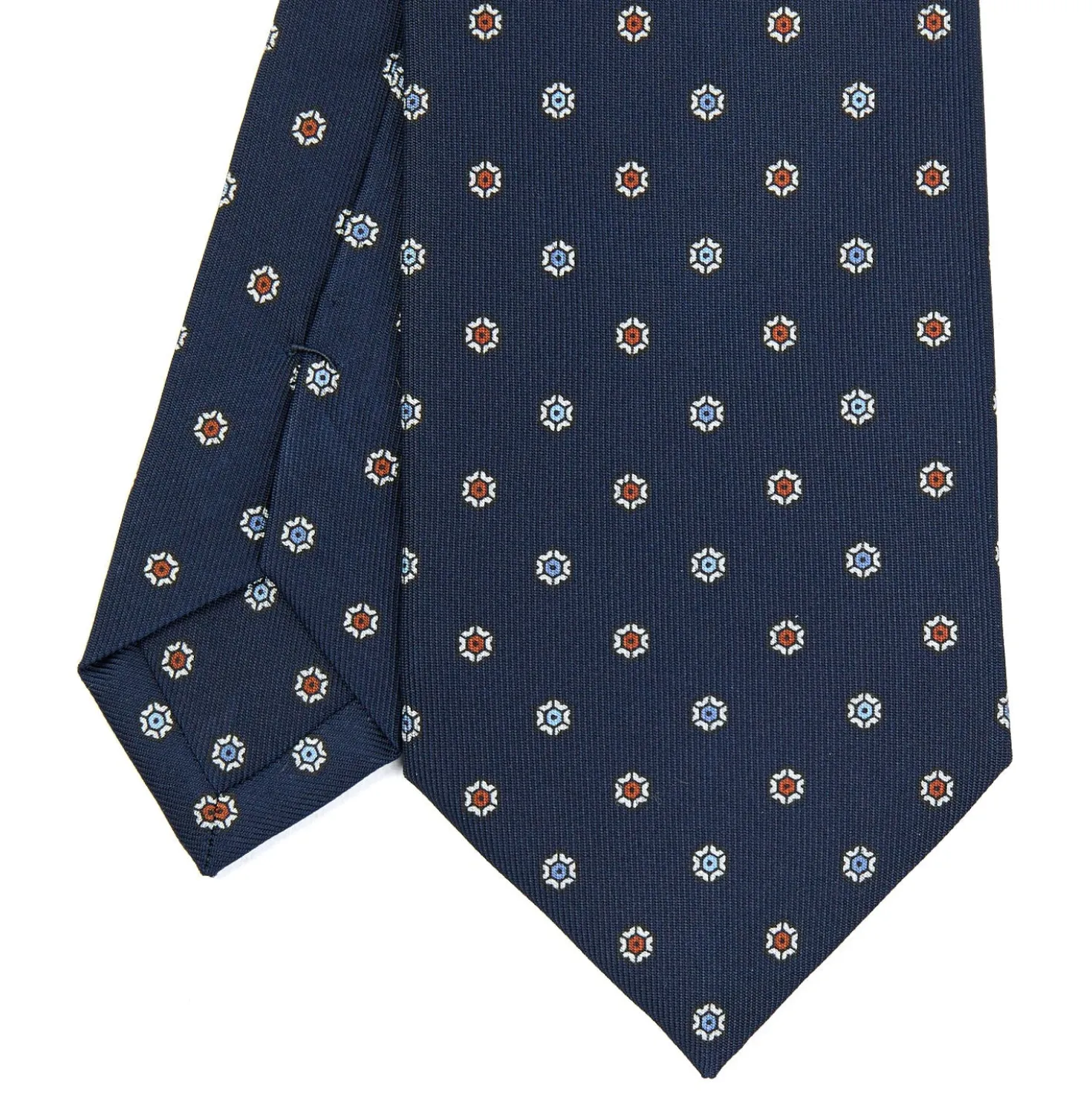 CRAVATTA SARTORIALE CLASSICA IN SETA BLU SCURO Microfantasia fiore