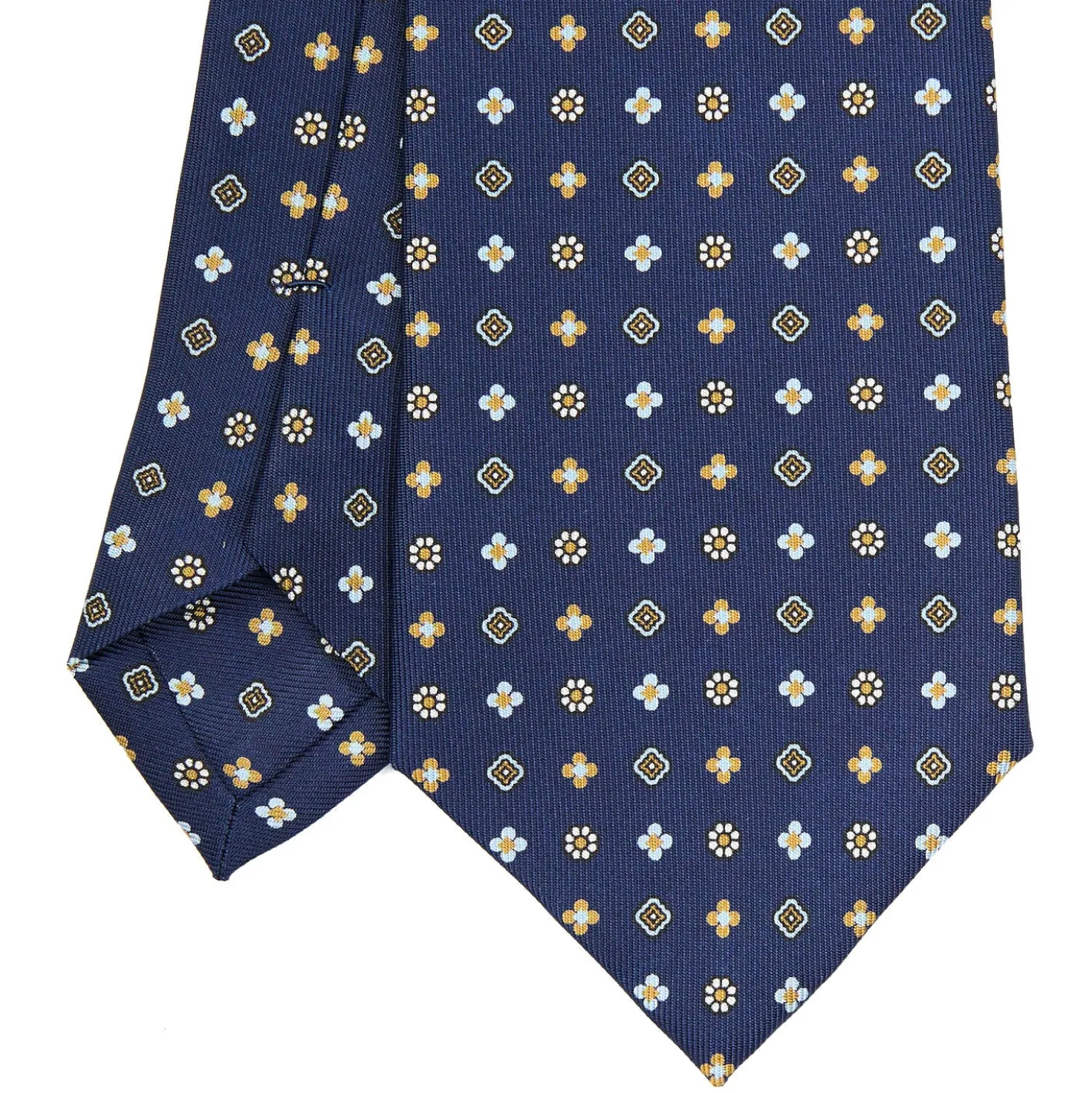 CRAVATTA SARTORIALE CLASSICA IN SETA BLU SCURO Microfantasia fiore
