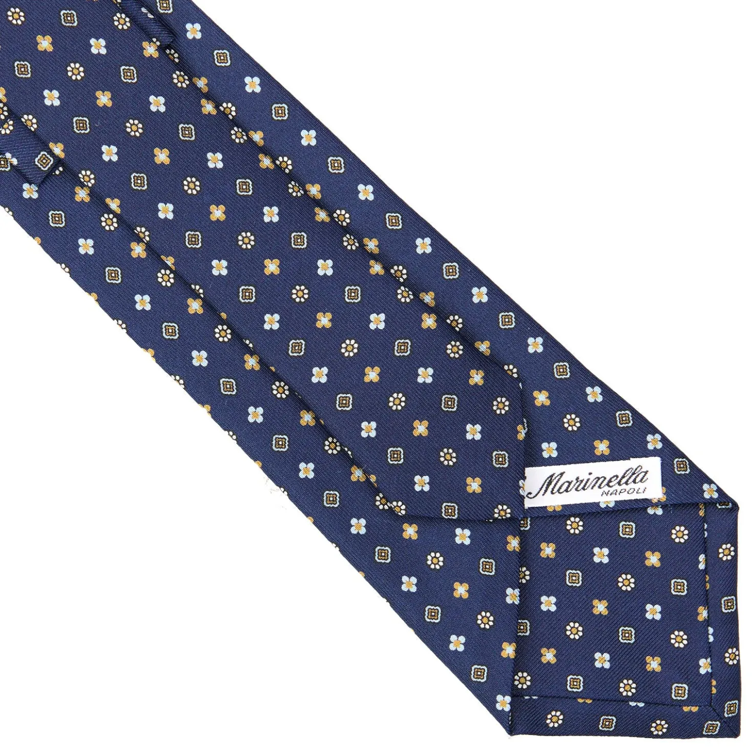 CRAVATTA SARTORIALE CLASSICA IN SETA BLU SCURO Microfantasia fiore
