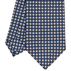 CRAVATTA SARTORIALE CLASSICA IN SETA BLU SCURO Microfantasia fiore
