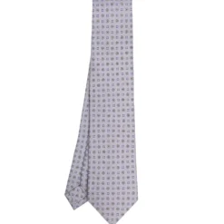 CRAVATTA SARTORIALE CLASSICA IN SETA GRIGIO CHIARO Microfantasia fiore