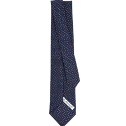 CRAVATTA SARTORIALE CLASSICA IN SETA BLU SCURO Microfantasia fiore
