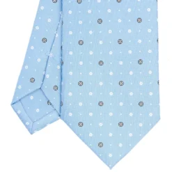 CRAVATTA SARTORIALE CLASSICA IN SETA AZZURRA Microfantasia fiore