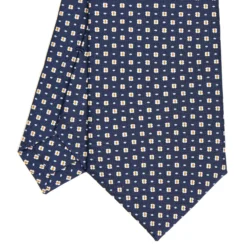 CRAVATTA SARTORIALE CLASSICA IN SETA BLU SCURO Microfantasia fiore