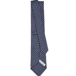 CRAVATTA SARTORIALE CLASSICA IN SETA BLU SCURO Microfantasia fiore