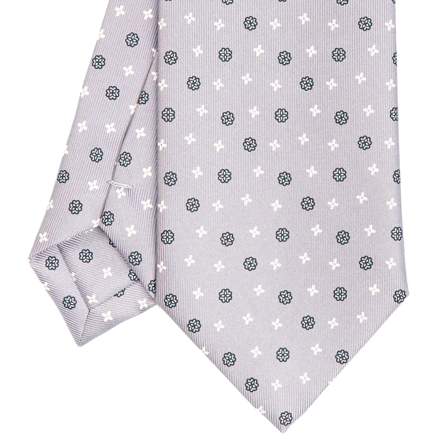 CRAVATTA SARTORIALE CLASSICA IN SETA GRIGIO CHIARO Microfantasia fiore