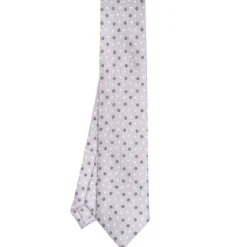 CRAVATTA SARTORIALE CLASSICA IN SETA GRIGIO CHIARO Microfantasia fiore