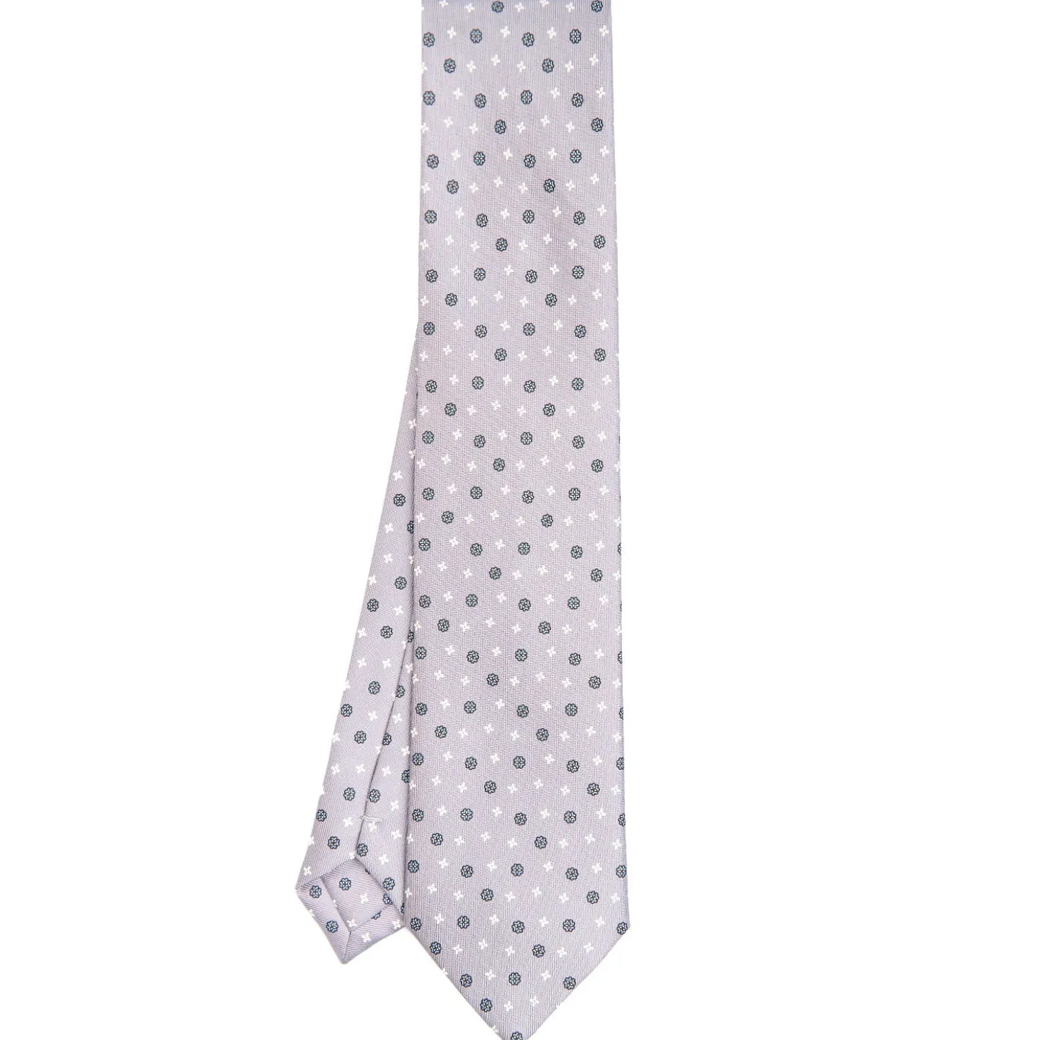 CRAVATTA SARTORIALE CLASSICA IN SETA GRIGIO CHIARO Microfantasia fiore