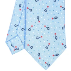CRAVATTA SARTORIALE CLASSICA IN SETA AZZURRA Disegno natalizio