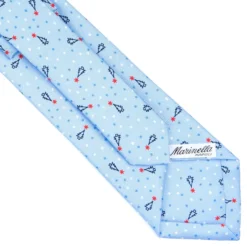 CRAVATTA SARTORIALE CLASSICA IN SETA AZZURRA Disegno natalizio