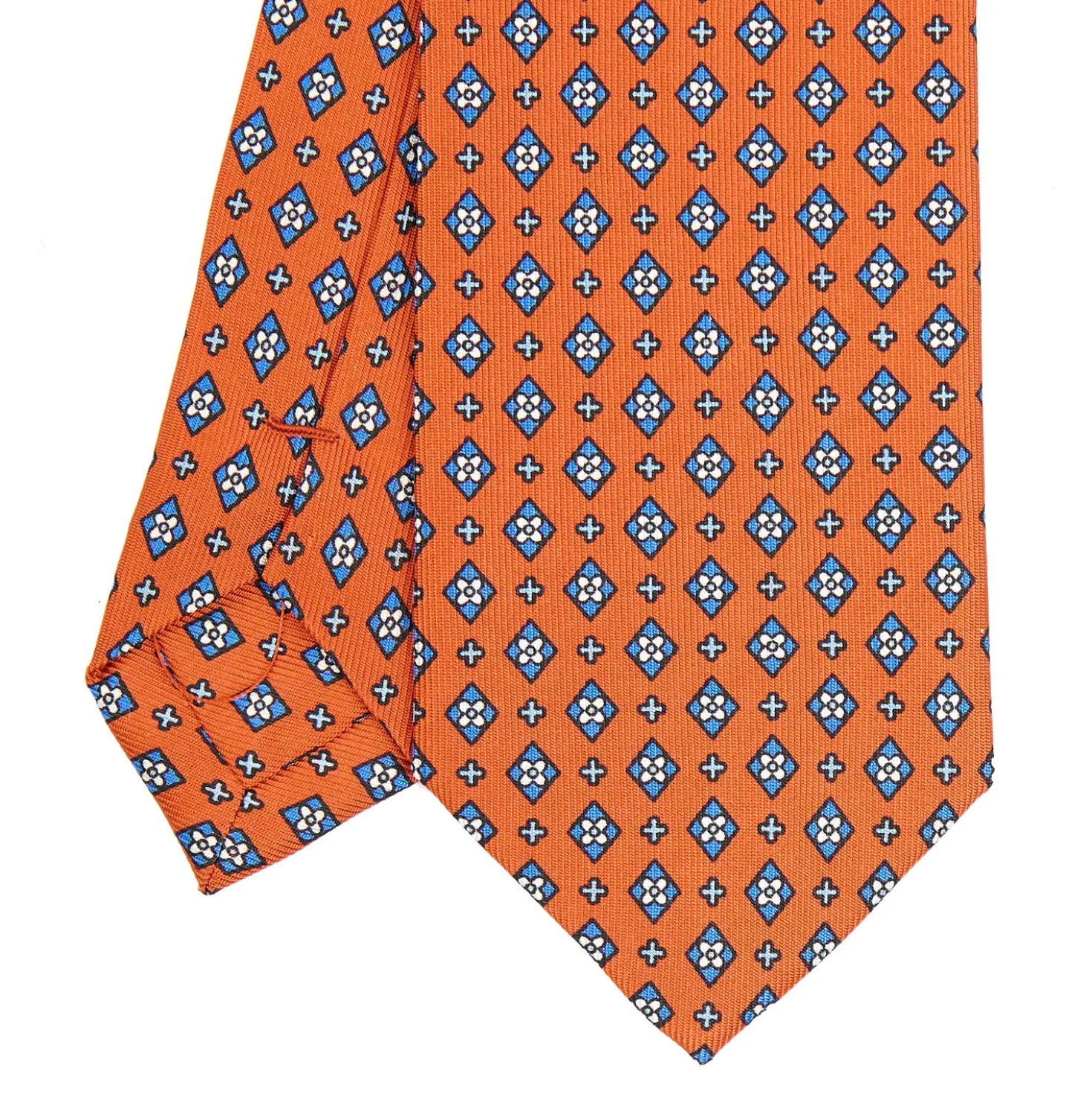 CRAVATTA SARTORIALE 7 CM IN SETA ARANCIONE Microfantasia fiore