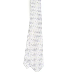 CRAVATTA SARTORIALE 7 CM IN SETA BIANCA Microfantasia fiore