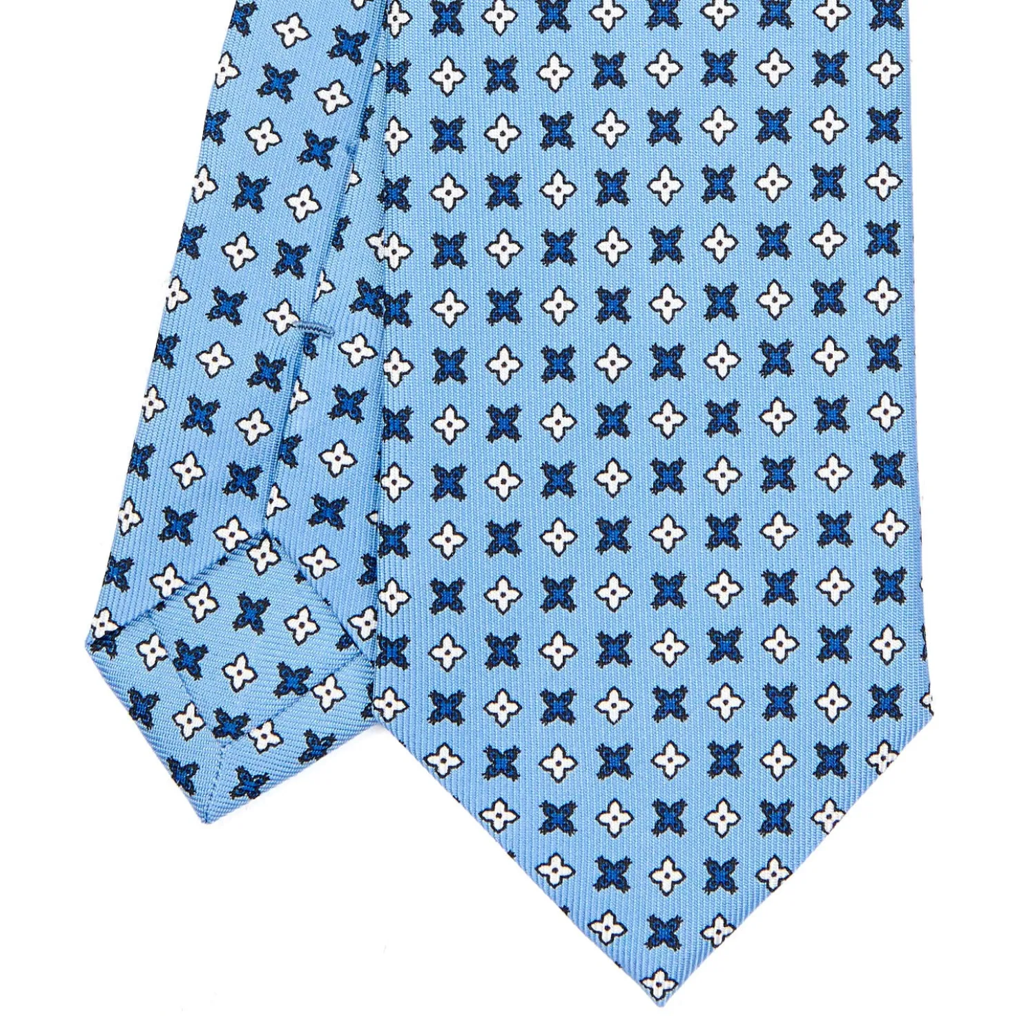 CRAVATTA SARTORIALE 7 CM IN SETA AZZURRA Microfantasia fiore