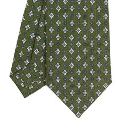 CRAVATTA SARTORIALE 7 CM IN SETA VERDE OLIVA Microfantasia fiore