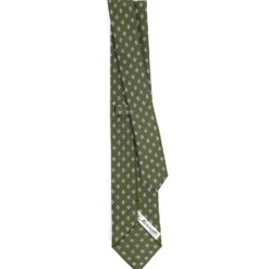 CRAVATTA SARTORIALE 7 CM IN SETA VERDE OLIVA Microfantasia fiore