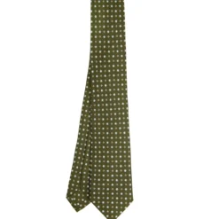 CRAVATTA SARTORIALE 7 CM IN SETA VERDE OLIVA Microfantasia fiore