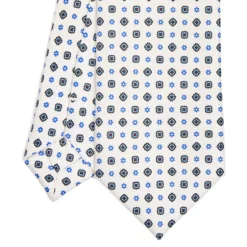 CRAVATTA SARTORIALE 7 CM IN SETA BIANCA Microfantasia fiore