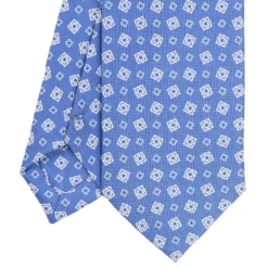 CRAVATTA SARTORIALE 7 CM IN SETA AZZURRO POLVERE Microfantasia fiore