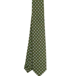 CRAVATTA SARTORIALE 7 CM IN SETA VERDE OLIVA Microfantasia fiore