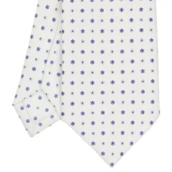 CRAVATTA SARTORIALE EXTRA LONG IN SETA BIANCA Microfantasia fiore