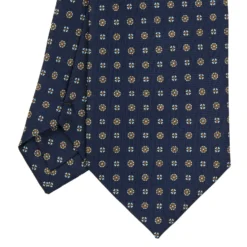 CRAVATTA SARTORIALE EXTRA LONG IN SETA BLU SCURO Microfantasia fiore