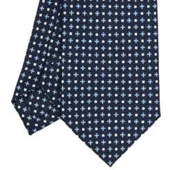 CRAVATTA SARTORIALE EXTRA LONG IN SETA BLU SCURO Microfantasia fiore