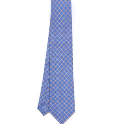 CRAVATTA SARTORIALE EXTRA LONG IN SETA AZZURRO POLVERE Microfantasia fiore