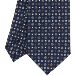 CRAVATTA SARTORIALE EXTRA LONG IN SETA BLU SCURO Microfantasia fiore