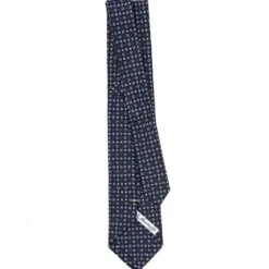 CRAVATTA SARTORIALE EXTRA LONG IN SETA BLU SCURO Microfantasia fiore